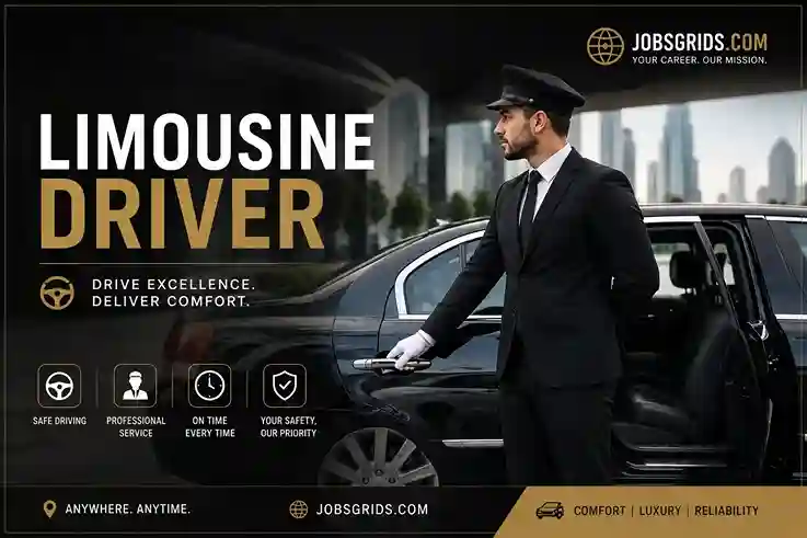 Professional limousine driver standing beside a luxury car